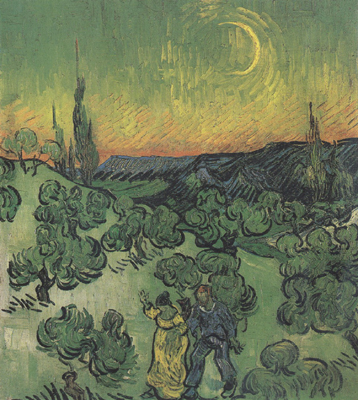 Landscape with Couple Walking and Crescent Moon (nn04)